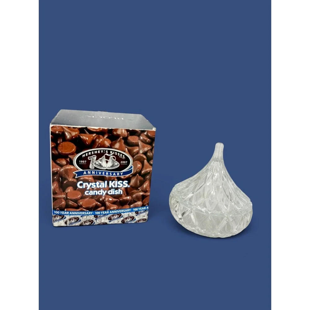 Hersheys Kisses 100th Anniversary Block Crystal Candy Dish with Lid Clear Glass